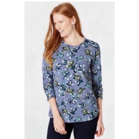 J. Jill Tops - J. Jill Blue Falling Leaves 3/4 Sleeve Blouse